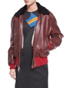 Leather Bomber Jacket With Shearling