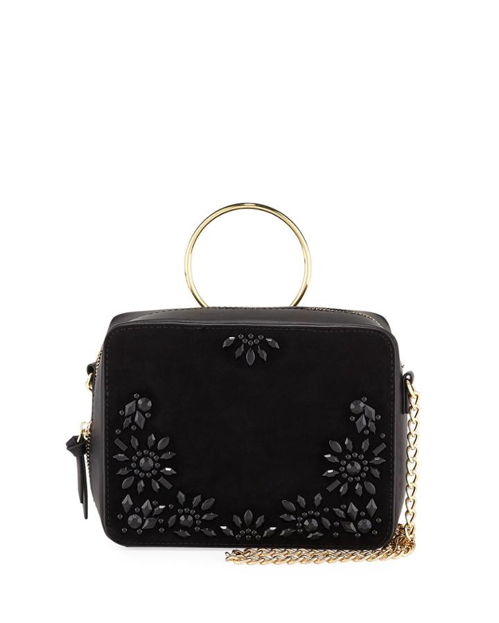 Harper Beaded Suede & Leather Ring-handle Crossbody Bag
