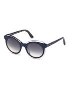 Round Clear-trim Plastic Sunglasses, Blue