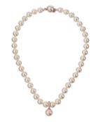Pearly Strand Pendant Necklace W/ Cubic Zirconia