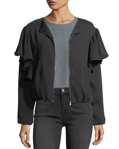 Ruffled Satin Zip-front Jacket