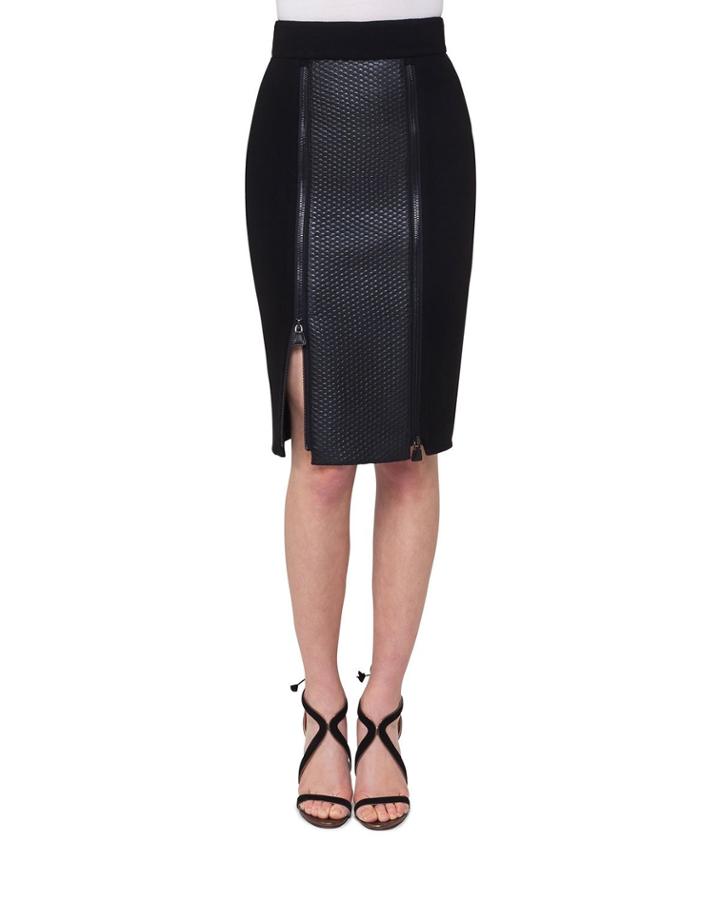Napa Leather Paneled Zip-slit Pencil