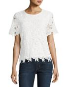 Floral-lace Crew-neck Top, White