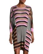 Mixed-knit 3/4-sleeve Dress,