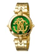 Pointed Bracelet Watch W/ Oversized Logo, Green/gold