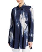 Long-sleeve Printed Button Thru Tunic
