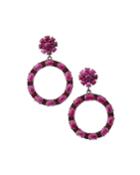 Black Silver Open Circle Drop Earrings With Composite Ruby & Garnet
