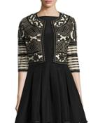 Ribbon-embroidered Cropped Jacket, Black/white