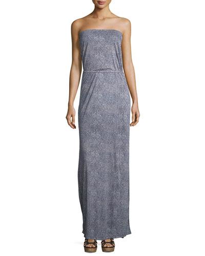 Dalila Printed Strapless Maxi Dress, Dark Navy