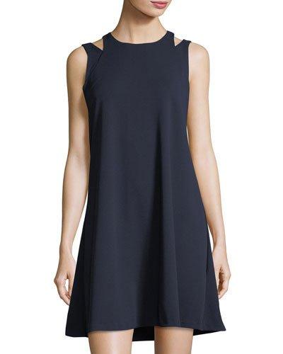 Shoulder-cutout A-line Crepe Dress