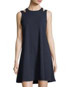 Shoulder-cutout A-line Crepe Dress