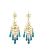 Agate & Crystal Filigree Chandelier Earrings, Blue