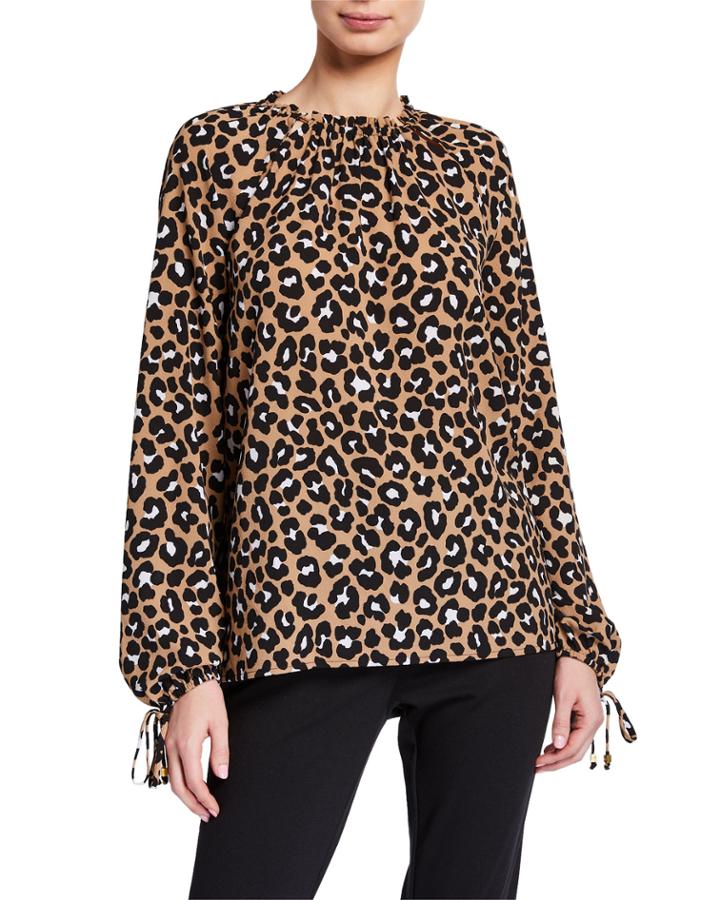 Ruffle-neck Blouse With Beading