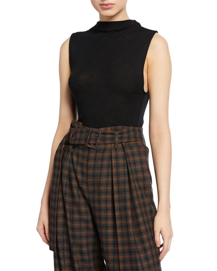 Sleeveless Wool Funnel-neck Top