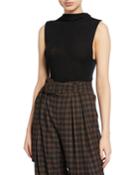 Sleeveless Wool Funnel-neck Top