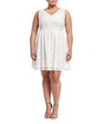 Sleeveless Fit & Flare Lace Dress, White,