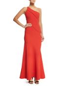 Asymmetric One-shoulder Crepe Gown, Red