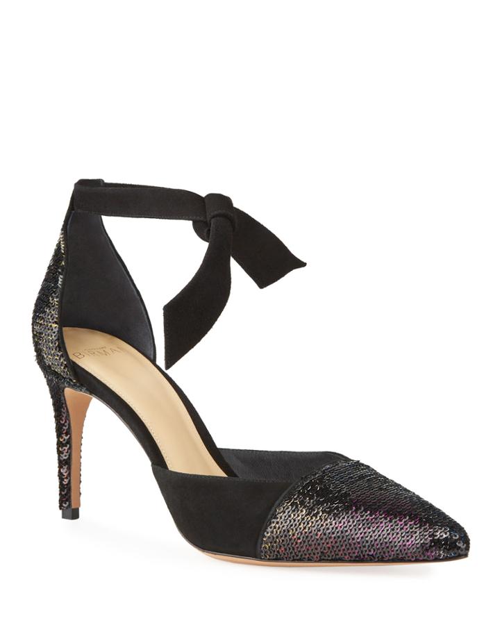 Savina Sequin & Suede Ankle-wrap Pumps
