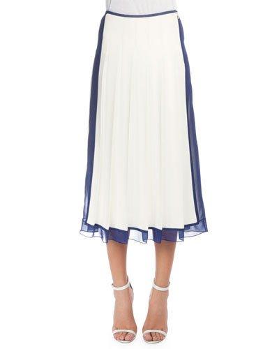 Pleated Skirt W/sheer Trim, White/blue