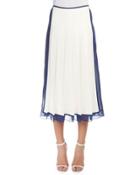 Pleated Skirt W/sheer Trim, White/blue