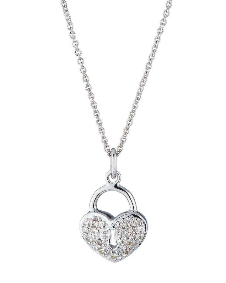 14k White Gold Diamond Heart Locket Necklace