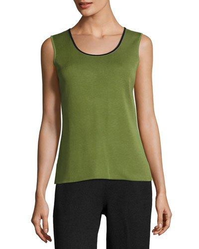 Scoop-neck Contrast-trim Tank, Green/black