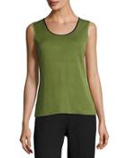 Scoop-neck Contrast-trim Tank, Green/black