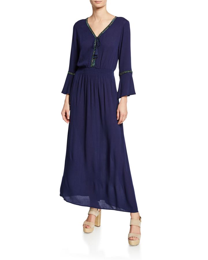 Semisheer Maxi Dress W/ Beaded Embellishments