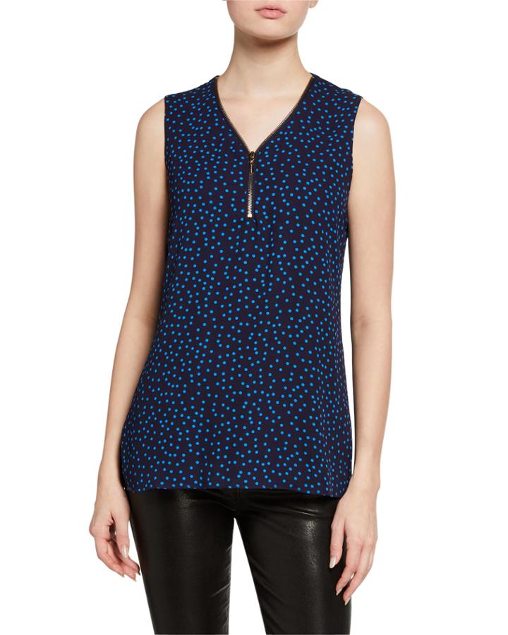 Printed Neck-zipper Sleeveless Blouse