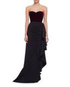 Strapless Sweetheart Velvet Combo Gown, Aubergine