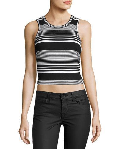 Striped Sleeveless Crop Top, Black/white