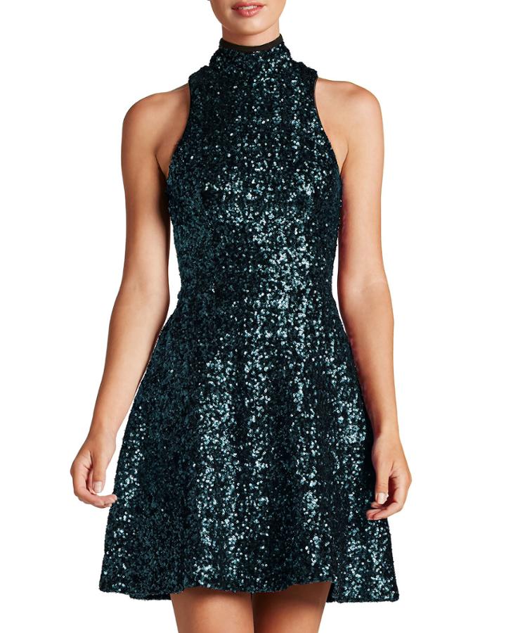 Stevie High-neck Sequin Fit & Flare Dress