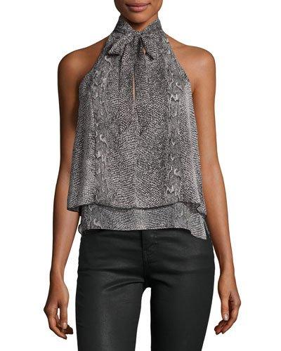 Snake-print Tie-neck Halter Top,