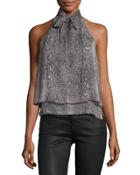 Snake-print Tie-neck Halter Top,