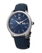 Men's Luca 42mm Perforated Leather Watch, Blue/silver