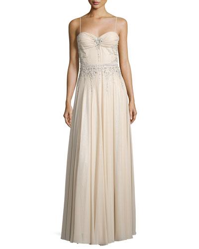 Sweetheart-neck Embellished Gown, Champagne