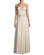 Sweetheart-neck Embellished Gown, Champagne
