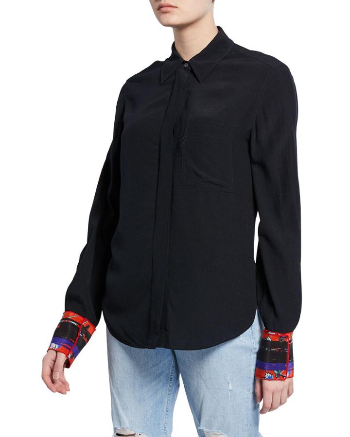 Long-sleeve Button-down Shirt With Contrast Back