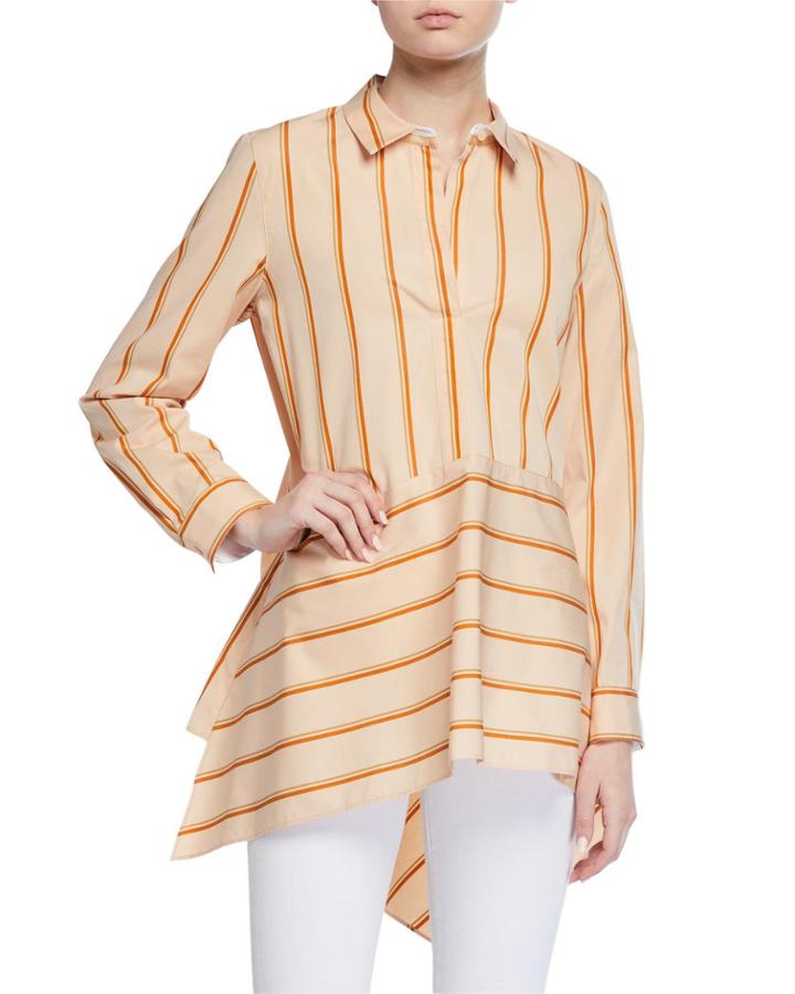 Madelena Stripe Asymmetric Tunic Blouse