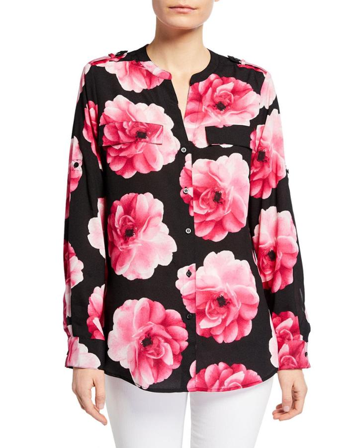 Floral Long-sleeve Button Down Top