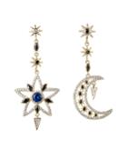 Star & Moon Cubic Zirconia Mismatch Earrings