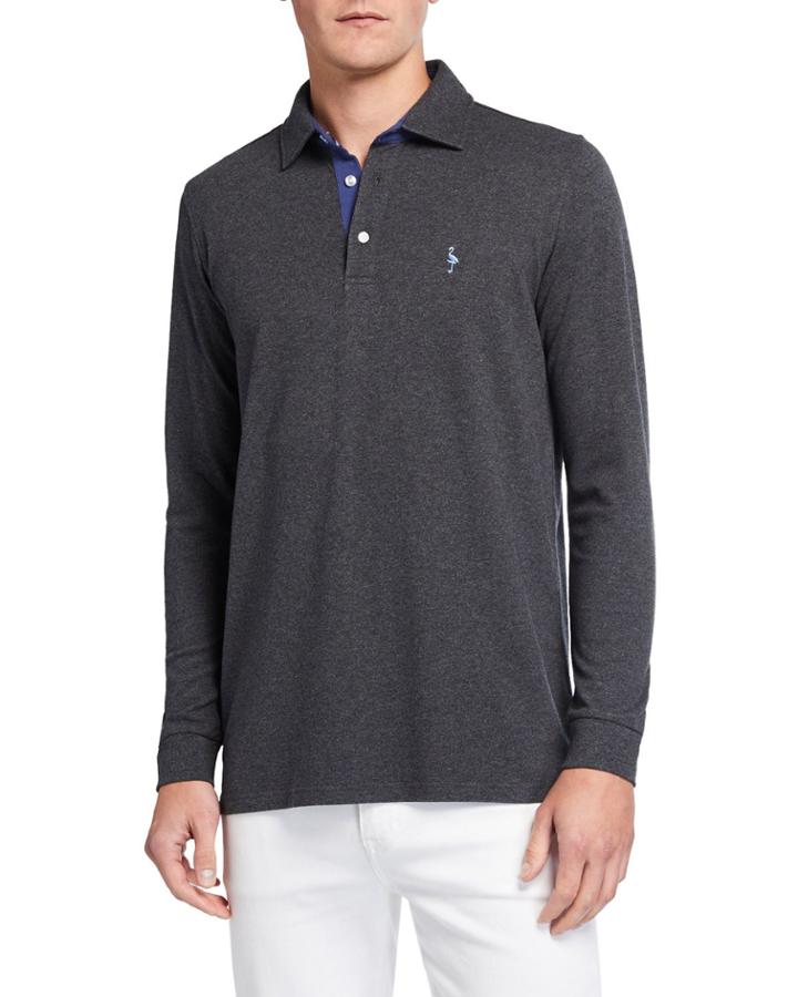 Men's Long-sleeve Contrast Cotton Polo