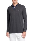 Men's Long-sleeve Contrast Cotton Polo