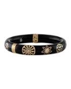 18k Floral-outline Bangle W/ Diamonds, Black