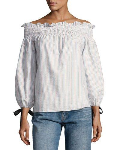 Stripe Off Shoulder Top Wtie