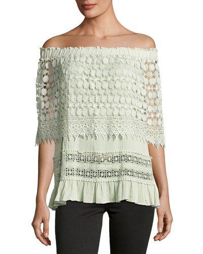 Off-shoulder Gauze Top,