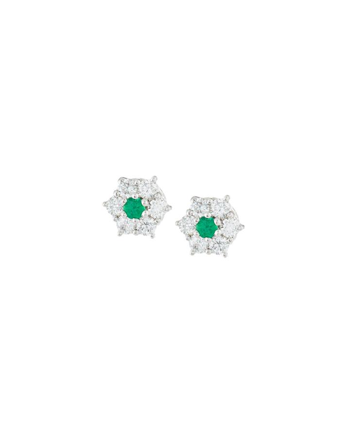 Lc Estate Jewelry Collection Estate Orogi 18k Emerald & Diamond Stud Earrings, Women's