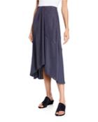 Twist Drape Midi Skirt With Pockets