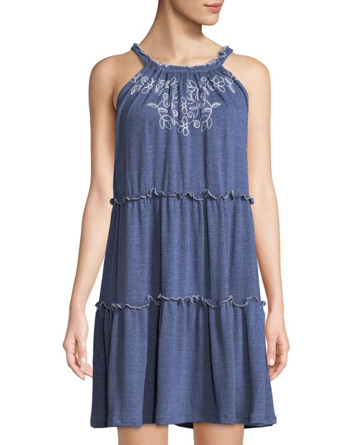 Embroidered Sleeveless Tiered Dress