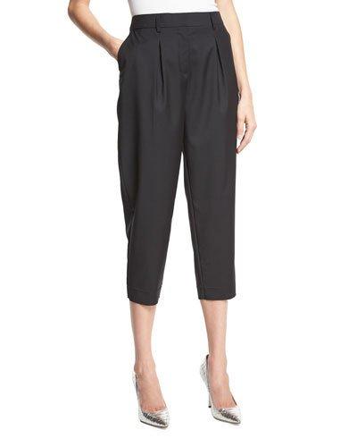 Easy Pleat-front High-waist Cropped Pants, Black